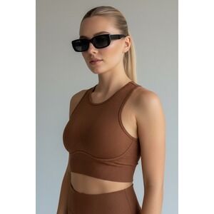 NEW Brown Ribbed Small Seamless Sports Bra Activewear Crop Top